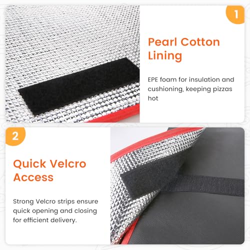 Bodaon Pizza Bags for Delivery, 20" x 20" x 6" Pizza Warmer Bags for Carry Hot, Insulated Pizza Delivery Bag for Commercial Use, Thermal Carrier for Food Delivery, Food Delivery Accessories, Black/Red - color: Black/Red, size: 20" x 20" x 6"H