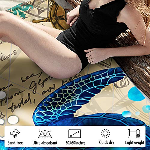 Bonsai Tree Sea Turtle Gifts Turtle Beach Towel, Cute Microfiber Bath Towel Gifts for Turtle Lovers, Funny Sand Free Quick Dry Boho Blue Travel Towels for Women Kids Yoga Sports 30" X 60" - color: Turtle, size: 30"x60"