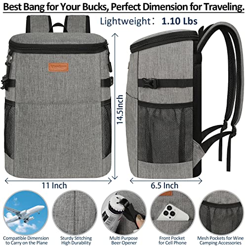 Camping Cooler Backpack 30 45 Cans, Soft Backpack Coolers Insulated Leak Proof Travel Cooler Bag Waterproof Lunch Picnic Beach Work Trip Thermal Bag Drink Beverage Beer Bag Cooler - color: Grey, size: 30 Cans