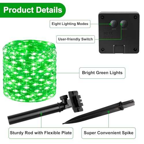 Brightever Solar String Lights, 2-Pack Total 80FT 200LED Solar Fairy Lights with 8 Lighting Modes, Solar Lights Outdoor Waterproof for Patio Christmas Wedding Party Tree Yard Decoration (Green) - color: Green, size: 2Packs（40FT 100LED）