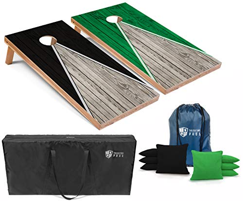 Tailgating Pros Lightweight Pyramid Design Cornhole Board Set w/LED Ring Lights - 4'x2' Regulation Cornhole Game - color: Black/Kelly Green
