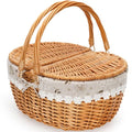 15" Wicker Picnic Baskets with Removable Liner, Empty Picnic Basket with Lid, Picnic Hamper with Folding Woven Handles for Picnic, Camping, Outdoor, Halloween, Thanks Giving - WhiteKapok - color: White Kapok