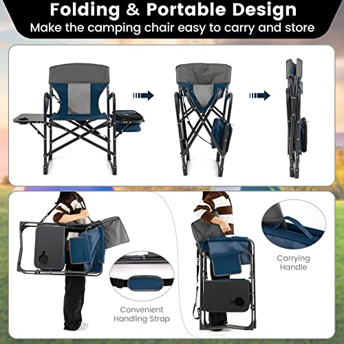 KOTEK Camping Directors Chair, Outdoor Folding Chair with Side Table, Cooler Bag & Storage Pocket, Supports 400 LBS, Portable Camp Chairs for Fishing, Picnic, Concert, Beach, Lawn, Patio (1, Blue) - color: Blue