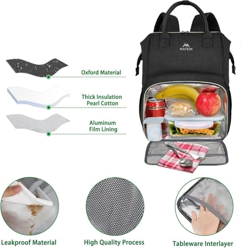 MATEIN Lunch Backpack for Men Women, 17 Inch Large Insulated Cooler Backpack, Water Resistant Lunch Box Back Pack Travel Laptop for Men Teacher Work Picnic College Nurse, Black - color: Deep Black, size: 17 Inch
