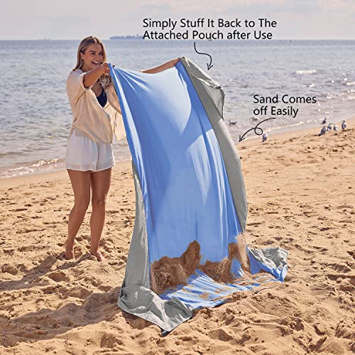 WEKAPO Beach Blanket Sandproof Waterproof, Extra Large Beach Mat, Oversized & Compact Sand Free, Quick Drying Beach Essentials for Vacation, Cruise, Picnic & Camping with Stakes - color: Periwinkle Blue, size: 9x10 Ft (1～8 Person)