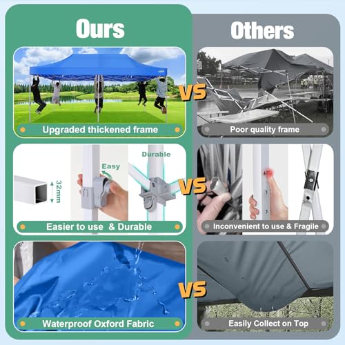 COBIZI 10x20 Canopy Tent, Heavy Duty Pop up Canopy with Sidewalls, Waterproof Easy Setup Canopy with Mosquito Netting, Outdoor Instant Screen Tents for Parties, Wedding with Roller Bag, Blue - color: Blue, size: 10x20FT