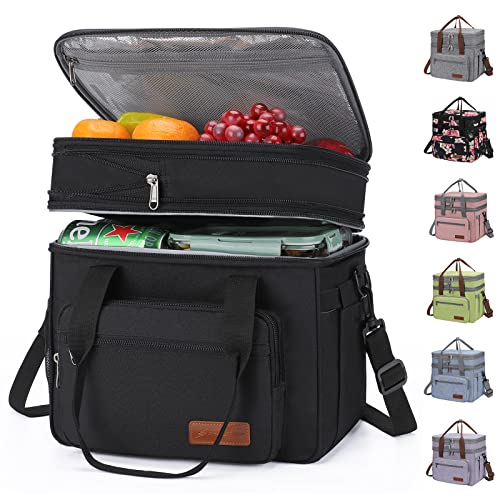 Maelstrom Lunch Box, 23L Insulated Lunch Bag, Expandable Double Deck Cooler Bag, Lightweight Leakproof Tote Bag With Side Tissue Pocket, Suit For Men and Women (A. Black) - color: A. Black