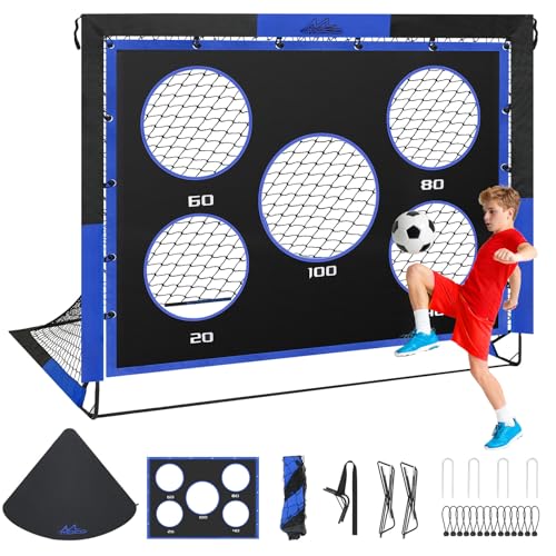 MoKo Soccer Goals for Backyard, 5×4 FT Large Size Pop Up Goal Net with Target Panel, Portable Soccer Training Equipment for Kids Practice, Outdoor Sports Game, Black+Blue