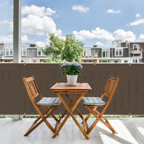 E&K Sunrise 3' x 25' Balcony Privacy Fence Screen Cover with Zip Ties Outdoor Screen Fence UV Protection for Deck Patio Backyard Apartment Pool Porch (Brown)