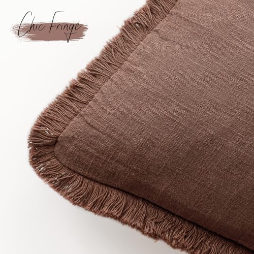 Foindtower Decorative Linen Fringe Throw Pillow Covers Cozy Boho Farmhouse Cushion Cover with Tassels Soft Accent Pillowcase for Chair Sofa Bed Living Room Home Decor, 16×16 Inch,1PC,Rust Red - color: Autumn Glaze, size: 16" x 16" (Pack of 1)