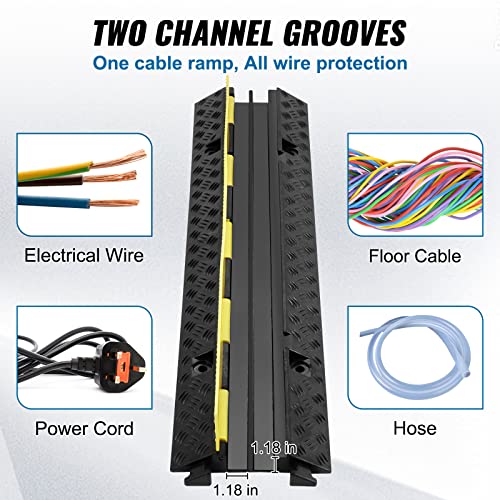 VEVOR 3 PCs 2 Channel Rubber Cable Protector Ramp, 12000 lbs/axle Capacity Heavy Duty Hose Wire Cover Ramp Driveway, Traffic Speed Bump w/Flip-Open Top Cover & 50 ft Warning Tape, for Indoor&Outdoor - style: 2 Channel-3PCs