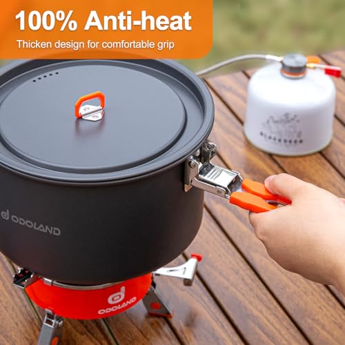 Odoland Camping Cookware Mess Kit, Camping Cooking Pot Fry Pan and 1.1L Kettle Set, Portable Camping Cookware Set with Mesh Bag for Camping, Backpacking, Outdoor Cooking and Picnic - size: 2.4L Pot + 1.2L Fry Pan + 1.6L Kettle