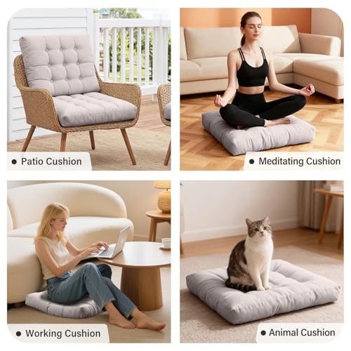 Tiita Outdoor Cushions Square Floor Pillow Thicken Tufted Seat Pad Large Floor Cushion for Yoga Meditation Living Room - color: Square|grey, size: 2 Count (Pack of 1)