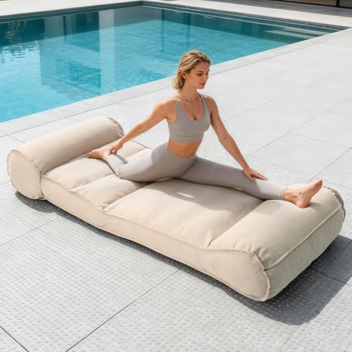 Dineli 83'' Outdoor Chaise Lounge Chair Patio Lounger for Outside, Pool Lounge Chairs Lazy Floor Lounger Meditation & Yoga Chair Waterproof Sunbed Outdoor Lounge Furniture for Garden Beach, Beige - color: Beige, 83'' Length