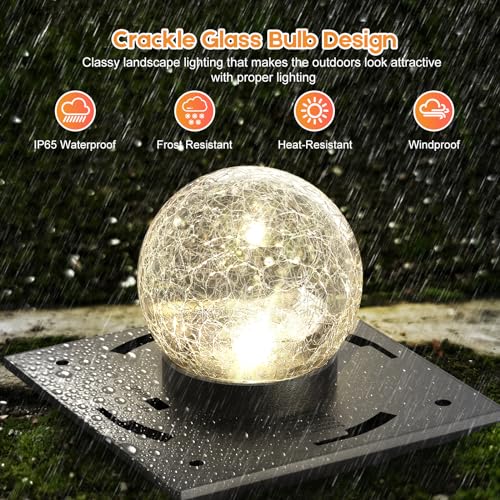 Fence Post Solar Lights, Crackle Glass Solar Post Cap Lights, 20 Lumens, Warm White & RGB Automatic Cycling 2 Modes for 3.6x3.6 4x4 4.5x4.5 5x5 Vinyl Wooden Posts Decoration, Black (1 Pack) - color: Black, size: 1 Pack