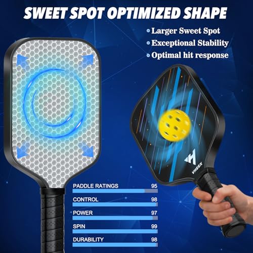 Pickleball Paddles Set of 4, Carbon Fiber Pickle Ball Paddle Set, Lightweight Indoor Outdoor Play Rackets Equipment 4 Pack with 4 Balls & Bag Family Beginner Christmas Men Women Kids Adult Gift