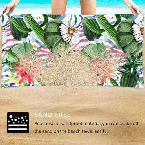 Cactus Print Beach Towel for Travel and Pool Quick Dry Lightweight Sand Resistant Botanical Vacation Accessory - color: Coastal Print 04
