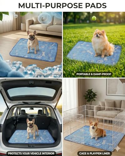 Dog Cooling Mat, 28x22in Pressure Activated Cooling Pad for Medium and Small Dogs & Cats, Durable Scratch-Resistant Pet Chill Mat for Crate, Car Travel & Indoor Use, Cold Fiber Surface, Blue
