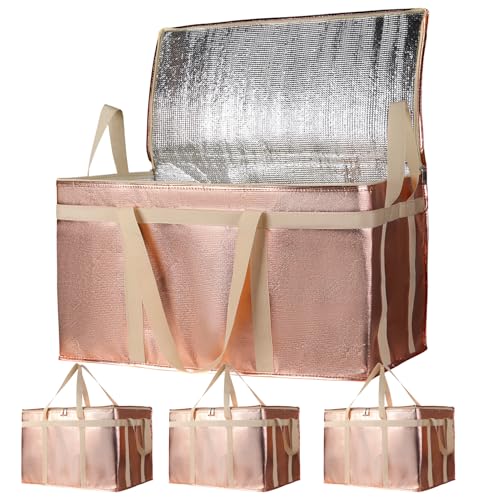Bodaon 4-Pack Cooler Insulated Food Delivery Bag, Rideshare Delivery Bag, XXX-Large Thermal Bags for Catering/Hot Pizza, Travel/Camping/Picnic/Grocery Reusable Warmer Frozen, Purple-Black Edge - color: Gold, size: XXX-Large