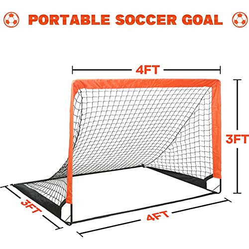 Simple Deluxe 4‘x3’ Portable Soccer Goal, Pop Up Folding Soccer Net Comes with 2 Oxford Cloth Bags and 8 Stakes, Great for Training for Backyard