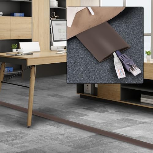 4FT Cord Hider Floor - Brown Floor Cable Hider, Wire Covers for Cords Prevent Cable Trips, Floor Cord Cover, Power Cable Management Cord Protector, Cable Cover Channel 0.6" (W) x 0.31" (H) - color: Brown, size: W2.5" × L4'