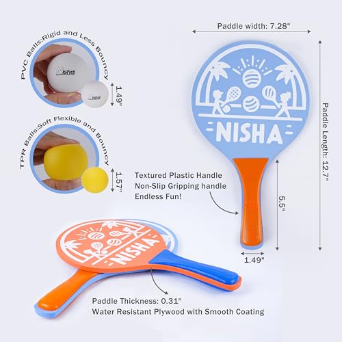Nisha Lite Paddle Ball Set - Complete Set with 2 Balls and 2 Rackets | Interactive Indoor, Outdoor and Beach Game