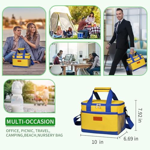 iknoe Insulated Lunch Bag, Foldable 8.5L Cooler Bag for Men & Women, Leakproof Thermal Design, Great for Office, Picnic, Travel, Lunch Box, Yellow - color: Yellow, size: Medium