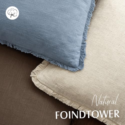 Foindtower Decorative Linen Fringe Throw Pillow Covers Cozy Boho Farmhouse Cushion Cover with Tassels Accent Pillowcase for Chair Sofa Bed Living Room Home Decor, 16×16 Inch,1PC,Misty Blue - color: Spring Lake, size: 16" x 16" (Pack of 1)