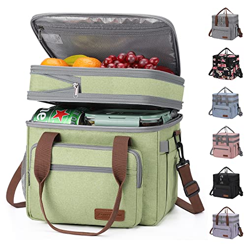 Maelstrom Lunch Box, 23L Insulated Lunch Bag, Expandable Double Deck Cooler Bag, Lightweight Leakproof Tote Bag With Side Tissue Pocket, Suit For Men and Women (C. Green) - color: C. Green