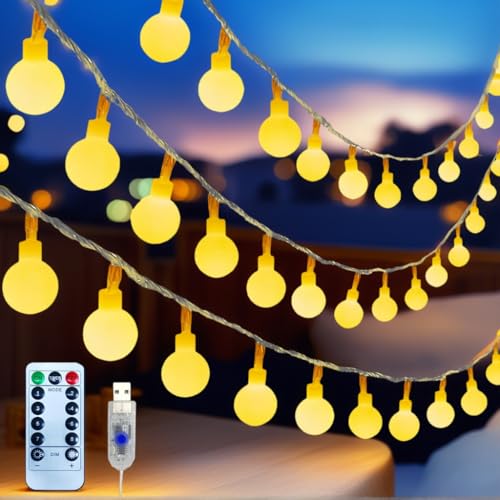 Globe String Lights 38ft 100 Led Indoor USB Ball String Lights Plug in Fairy Lights with Remote Timer Dimmable 8 Mode for Bedroom Dorm Birthday Party Camping Wedding Christmas Decorations, Warm White - color: 100LED-Warm White