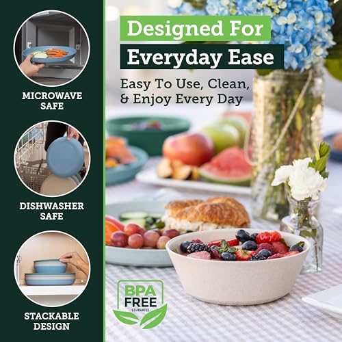 Grow Forward Premium Wheat Straw Plates and Bowls Sets - 8-Piece Wheat Straw Dinnerware Sets - Unbreakable & Reusable Microwave Safe Plastic Dinner Plates for Outdoors, RV, Camping Dishes - Oasis - color: Oasis