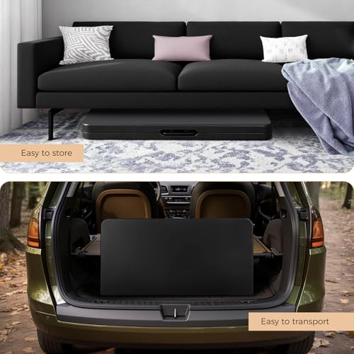 pollilar 34" Folding Card Table Square Foldable Table Plastic Portable with Detachable Legs, Dual Height Adjustable, Heavy-Duty Indoor Outdoor Dining, Game, Picnic, Mahjong Tables-Black - color: Black