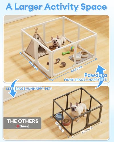 Clear Acrylic Dog Playpen Indoor,Tool-Free Assembly & Easy Clean,24 in Puppy Playpen with Door for Small Dogs/Cats/Rabbits/Pigs/Ferret,Indoor and Outdoor Use,8 Panels(White