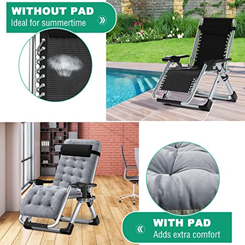LILYPELLE Zero Gravity Chair, Premium Lawn Recliner Folding Portable Chaise Lounge with Detachable Cushion, Headrest and Cup Holder, Reclining Patio Lounger Chair - color: Light Gray, style: Zero Gravity Chair