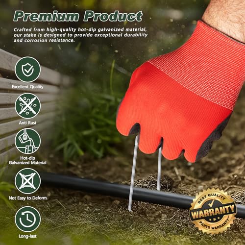 FEED GARDEN 6 Inch 50 Pcs Galvanized Landscape Staples 50 Pcs Gaskets Pick Hook Garden Stakes 11 Gauge Anti-Rust Landscaping Fabric SOD Pins U Shaped Yard Turf Stakes for Weed Barrier Fabric