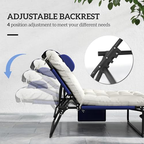 Outsunny Folding Chaise Lounge with 4-Level Reclining Back, Outdoor Tanning Chair with Cushion, Outdoor Lounge Chair with Breathable Mesh Fabric, Side Pocket, Headrest, Navy Blue - color: Navy Blue