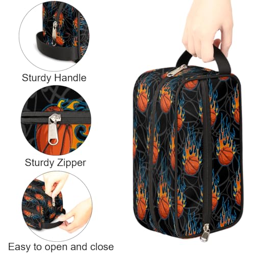 Kids Travel Toiletry Bag - Fire Basketball Waterproof Hanging Cosmetic Hygiene Bags for Boys Men - Large Shave Kit for Toiletries Accessories Bathroom Stuff - color: Fire Basketball