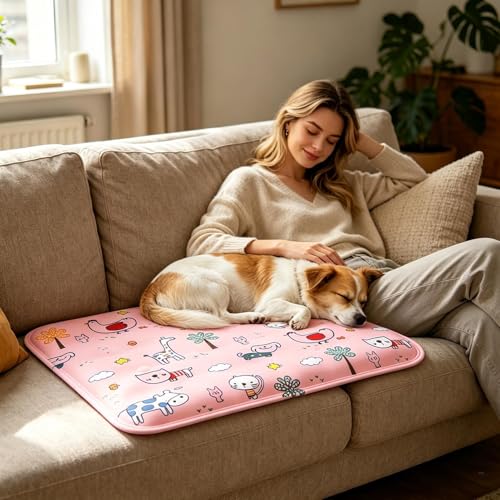 Dog Cooling Pad - Gel Cooling Pet Pad | Pressure Activated Chill Crate Mat | 60x50cm Polar Blue + Ice Bear Design | Waterproof Polyester & Polymer Gel | for Travel Car Seat & Sofa - color: A