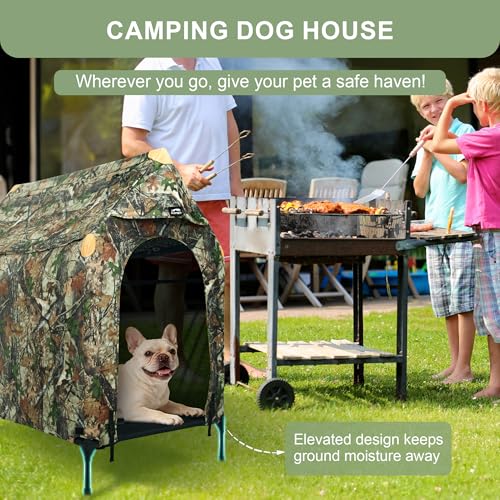 Dog House, Outdoor Dog Kennel with Roof, Mesh Windows, 900D Scratch-Resistant Oxford Cloth Bed Surface, Comes with Detachable Waterproof Rain Cover with UPF 50+ Sun Protection, S - style: Modern