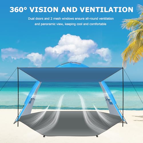 Gorich Beach Tent with Canopy - Easy Setup 3-4/5-6/7-8 Person Portable Sun Shelter, UPF 50+ UV Protection Sun Shade, Lightweight & Compact Beach Cabana for Family Travel - color: Skyblue, size: 6-8 Person