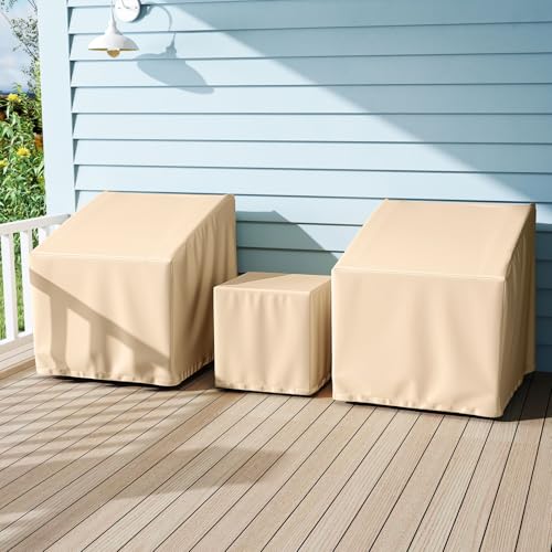 Tangkula Patio Furniture Covers 3 Piece Set, Waterproof Outdoor Conversation Covers for 3 Pieces Bistro Set, Heavy Duty Sofa Cover Set for 2 Chairs & Side Table, 32” x 30” x 32”, 19.5” x 19.5” x 21” - size: 32" W x 30" D x 32" H