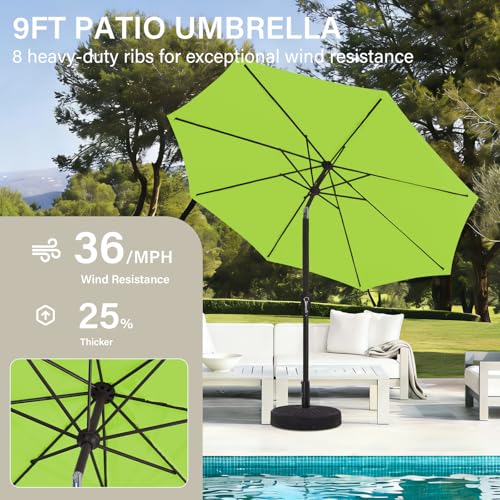 MEWAY 9ft Patio Umbrella Outdoor Table Umbrellas with Push Button Tilt and Crank, Market Umbrella 8 Sturdy Ribs for Deck, Garden, Pool and Backyard, Apple Green - color: Apple Green, size: 9ft