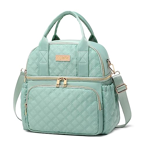 AIJIEKE Large Insulated Lunch Bag for Women, Double Compartment Leakproof Lunch Box for Work Office, Reusable Cooler Tote with Adjustable Strap & Side Pockets for Adults Picnic Beach, Green - color: Green