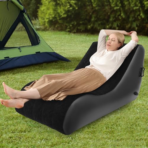 PVC Air Mattress Sofa Bed, Modern Inflatable Couch with Built in Double Layer Pump S Shaped Blow Up Chamber Airbed 440lbs Capacity for Living Room Office Camping Indoor Outdoor Use (Black) - color: Black