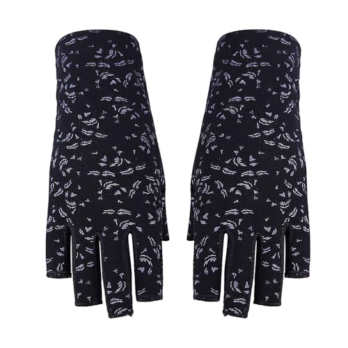 Lightweight Summer Fingerless Gloves Men Women UV Sun Protection Driving Cotton Gloves Nonslip Touchscreen Mittens - color: 2pairs-gray+floral Black