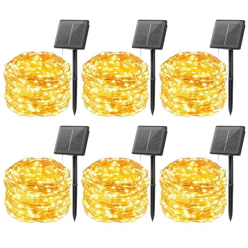Minetom Solar String Lights for Outside, 6 Packs Total 198Ft 600 LED Outdoor Solar Fairy Lights, 8 Modes Balcony Lights for Tree Patio Christmas Party Wedding Decor (Warm White) - color: Warm White, size: 6 Packs