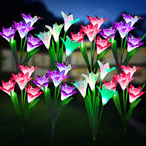 KOOPER Outdoor Solar Lights, 8 Pack Solar Garden Light with Bigger Lily Flowers, Waterproof 7 Color Changing Solar Lights Outdoor - Bigger Panel for Patio Yard Garden Decoration, Gift for Mom - size: 8 Pack