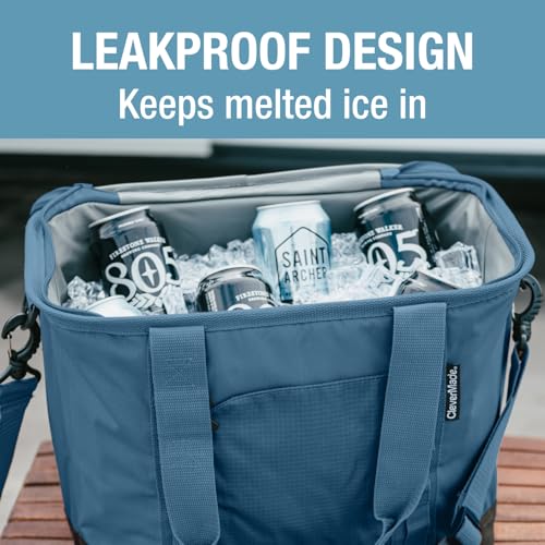CleverMade Pacifica Collapsible Cooler Bag – Medium Portable Cooler Bag for Travel, Foldable Insulated Cooler for Beach, Picnic & Road Trips, Holds Up to 30 Cans, Leakproof Soft Carry Cooler - Ocean - color: Ocean Cognac, size: Medium