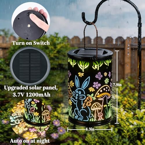 Solar Lanterns Outdoor Waterproof Mushroom & Rabbit Garden Decor, Gifts for Women Mother's Day Mom Grandma, Solar Lights Garden Haning Lights for Outside, Patio, Yard, Lawn, Porch - style: A Rabbit Mushroom
