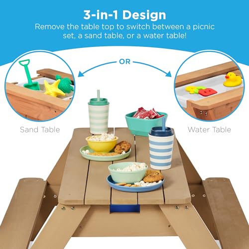 Best Choice Products Kids 3-in-1 Sand & Water Table, Wood Outdoor Convertible Picnic Table w/Umbrella, 2 Trays, Removable Top - Green - color: Green
